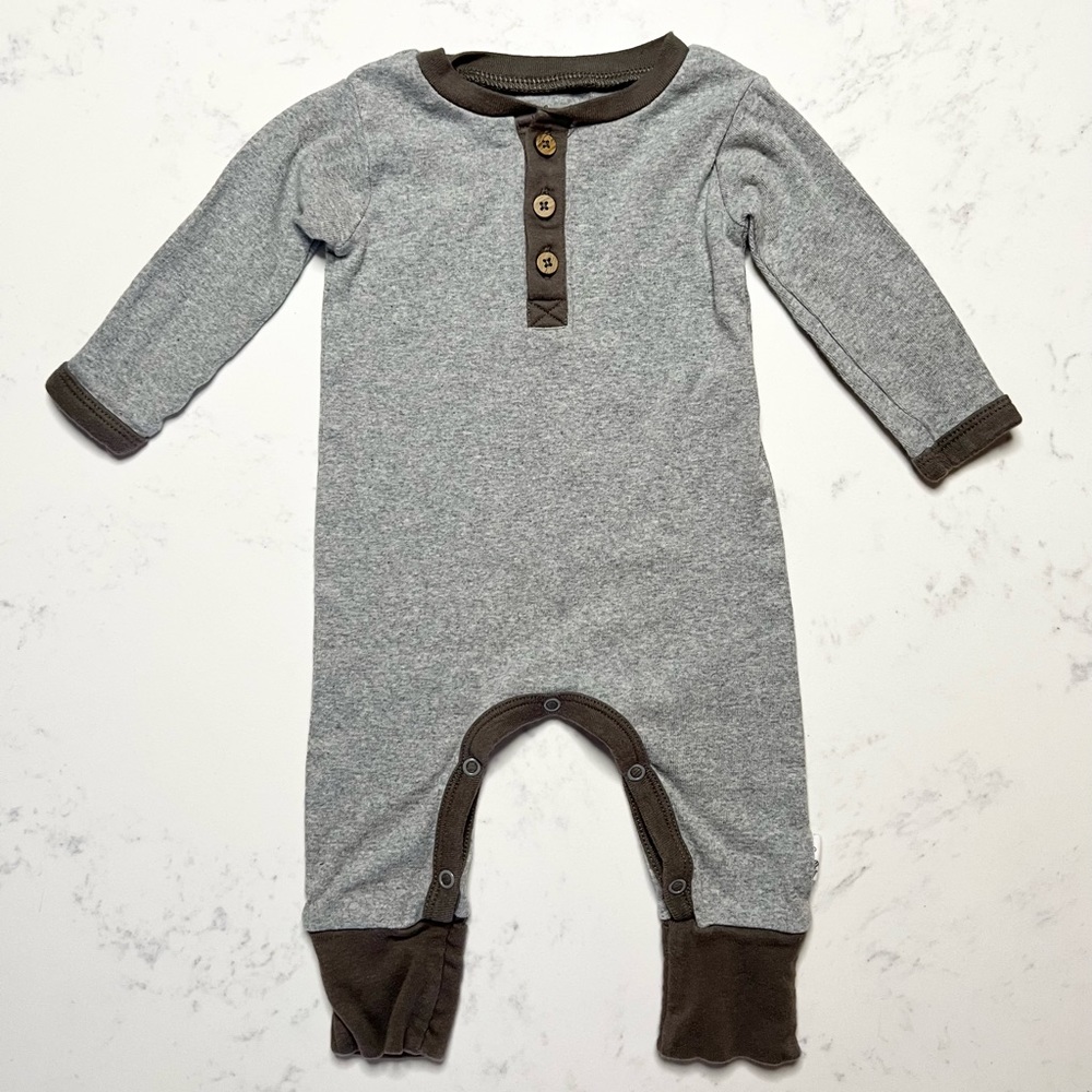 Burt’s Bees Baby Organic Cotton Henley Jumpsuit w/ ankle cuffs, 0-3 months, Grey